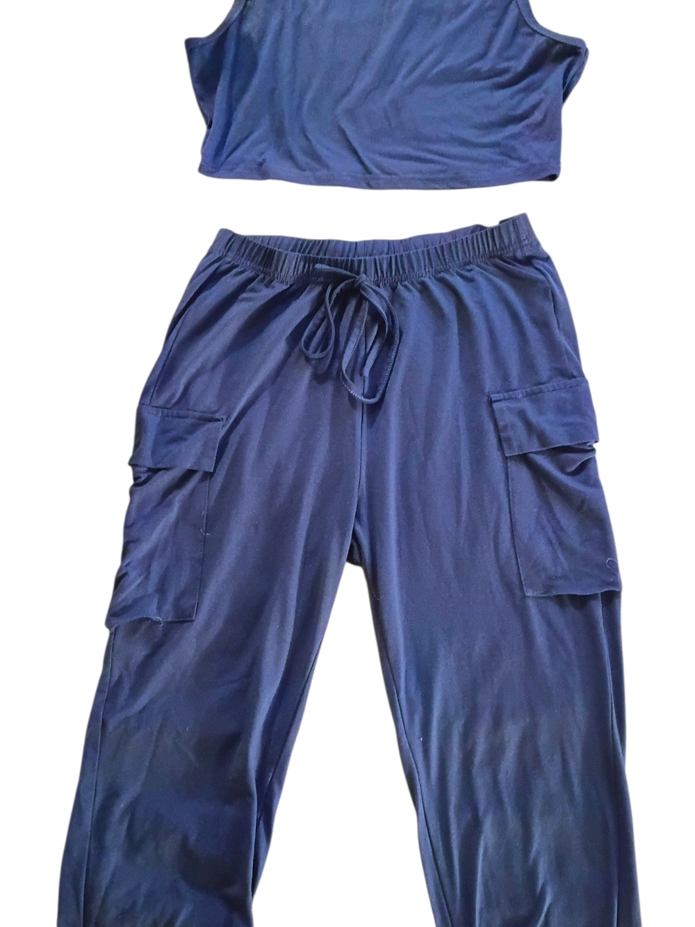Women's Navy Cargo Jogger Pants - Stretch Drawstring Waist